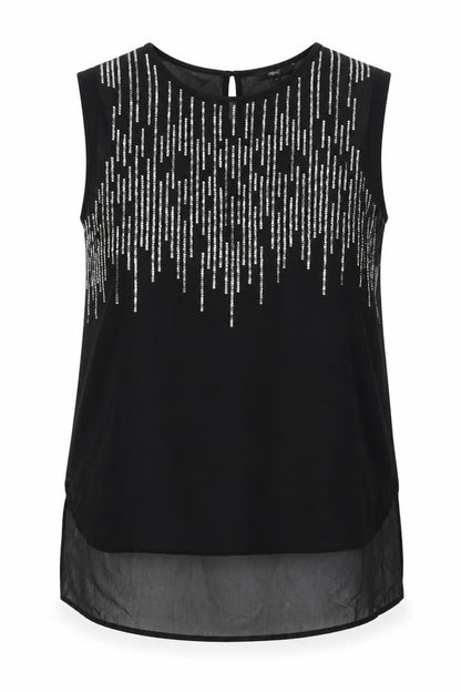 Next Women Black Beaded Tunic Blouse Size 14 Sleeveless Round Neck