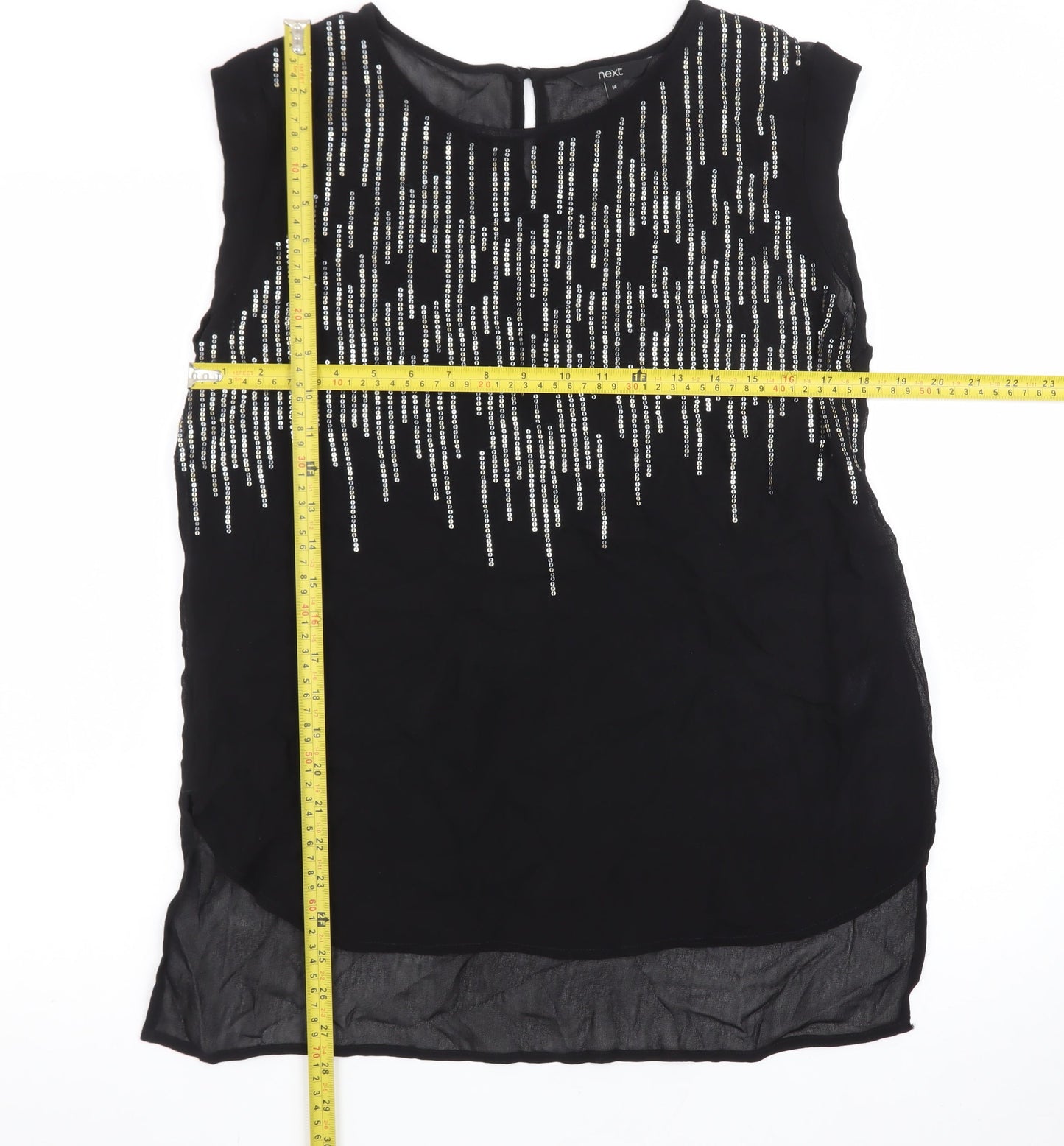 Next Women Black Beaded Tunic Blouse Size 14 Sleeveless Round Neck