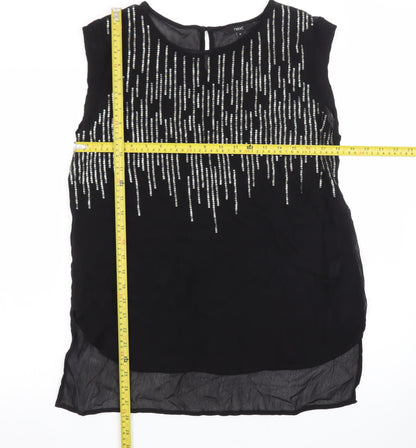 Next Women Black Beaded Tunic Blouse Size 14 Sleeveless Round Neck
