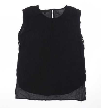 Next Women Black Beaded Tunic Blouse Size 14 Sleeveless Round Neck