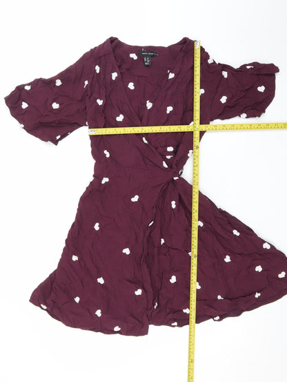 New Look Womens Purple Heart Wrap Dress Size 10 Half Sleeve