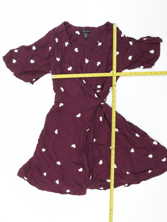 New Look Womens Purple Heart Wrap Dress Size 10 Half Sleeve