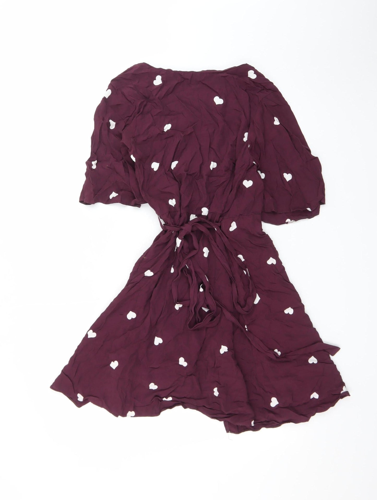 New Look Womens Purple Heart Wrap Dress Size 10 Half Sleeve