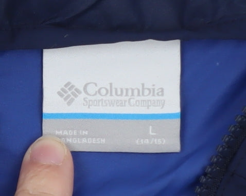 Columbia Boys Blue Windbreaker Hooded Lightweight Jacket L 14-15 Years