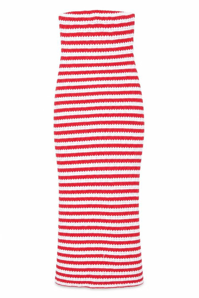 PRETTYLITTLETHING Women’s Red White Striped Knit Bodycon Dress UK 6
