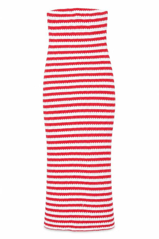 PRETTYLITTLETHING Women’s Red White Striped Knit Bodycon Dress UK 6