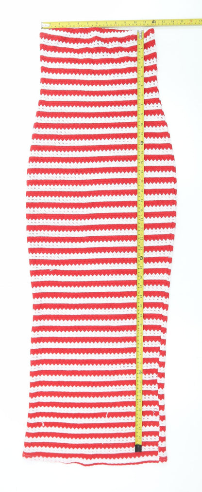 PrettyLittleThing Women’s Red White Striped Knit Bodycon Dress UK 6