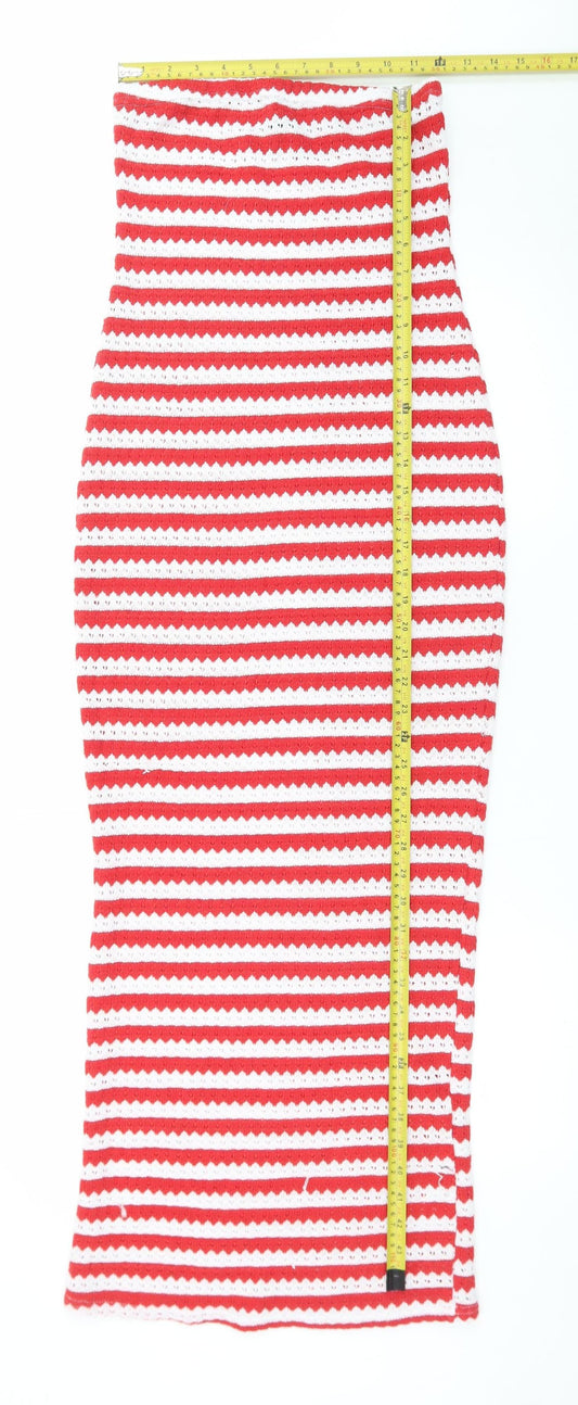 PrettyLittleThing Women’s Red White Striped Knit Bodycon Dress UK 6