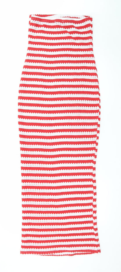 PrettyLittleThing Women’s Red White Striped Knit Bodycon Dress UK 6