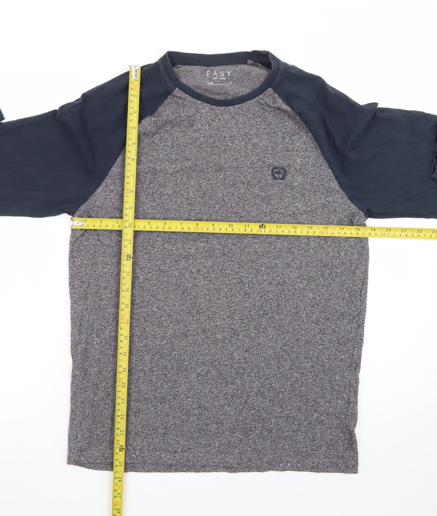 Easy Men’s Grey & Navy Long Sleeve Raglan T-Shirt Size S