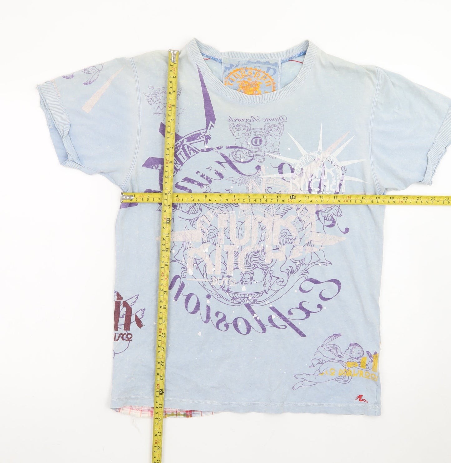 RingSpun Men's Blue Graphic Cotton Crew Neck T-Shirt Size L