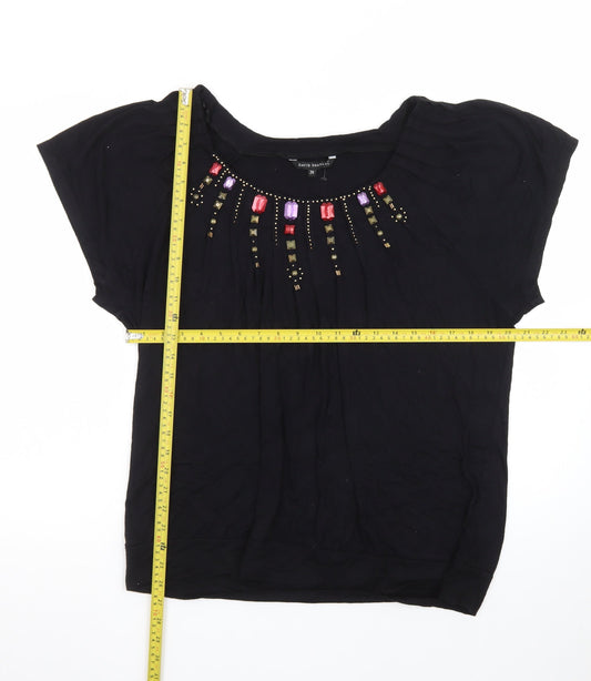 David Emanuel Women's Black Beaded Tunic Blouse Size 20