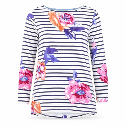 Joules Womens Multicoloured 3/4 Sleeve Striped Floral Cotton T-Shirt Size 8