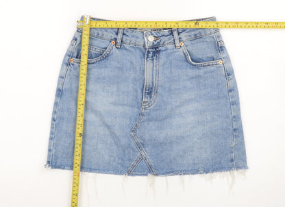Topshop Women Blue Denim Mini Skirt Size 10 Cotton Frayed Hem