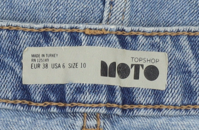 Topshop Women Blue Denim Mini Skirt Size 10 Cotton Frayed Hem
