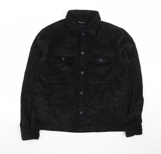 Threadbare Men's Black Corduroy Relaxed Fit Button-Up Shirt M