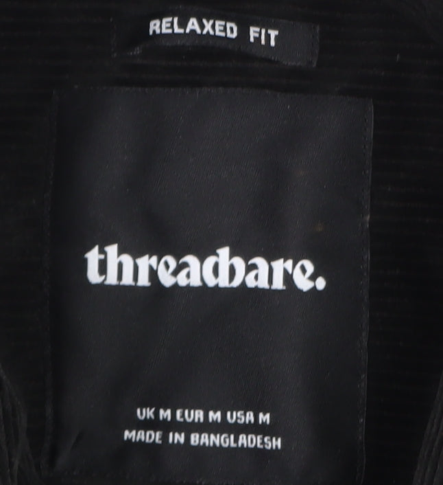 Threadbare Men's Black Corduroy Relaxed Fit Button-Up Shirt M