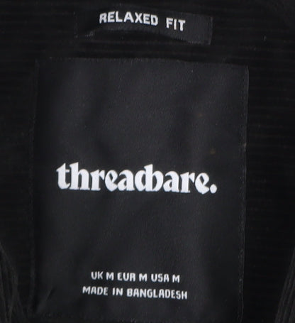 Threadbare Men's Black Corduroy Relaxed Fit Button-Up Shirt M