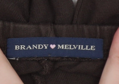 Brandy Melville Women Brown Cotton Relaxed Wide-Leg Trousers Size 22