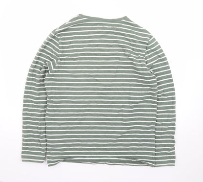 Casual Friday Women's Green Striped Long Sleeve Cotton T-Shirt M