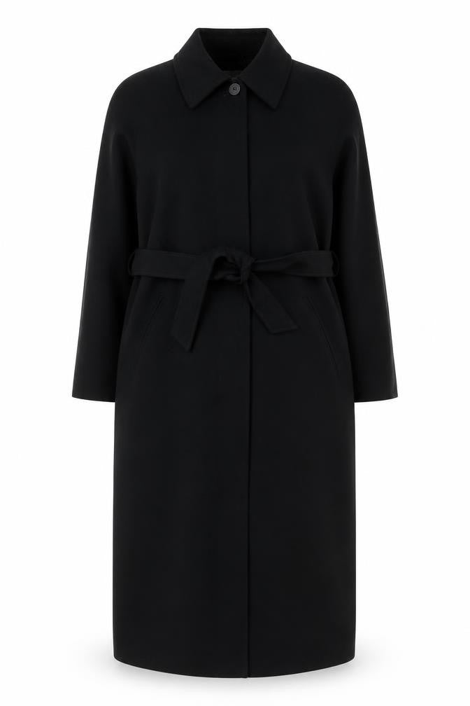 Marks and Spencer Women's Black Long Belted Overcoat Size 16 Tall