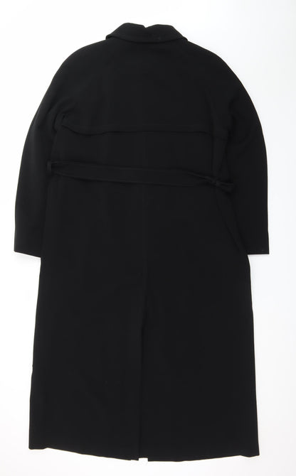 Marks and Spencer Women's Black Long Belted Overcoat Size 16 Tall