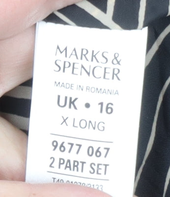 Marks and Spencer Women's Black Long Belted Overcoat Size 16 Tall