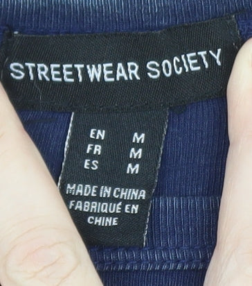 Streetwear Society Womens Blue Cropped Nautical Graphic T-Shirt Medium