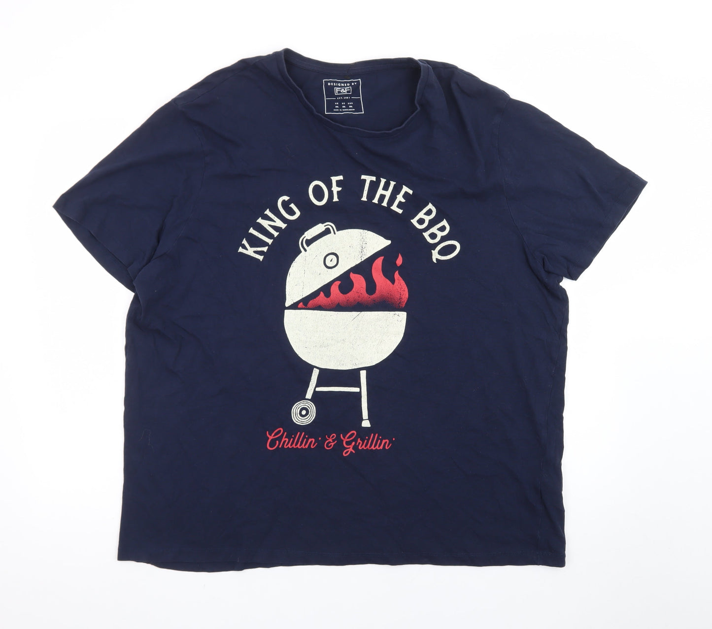 F&F Men’s Navy King of the BBQ Graphic T-Shirt 2XL Cotton Summer Top