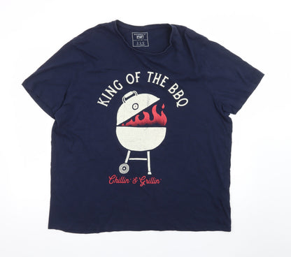 F&F Men’s Navy King of the BBQ Graphic T-Shirt 2XL Cotton Summer Top