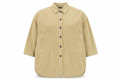 Zara Women Beige Corduroy Shirt Dress Size 16 Collared 3/4 Sleeve