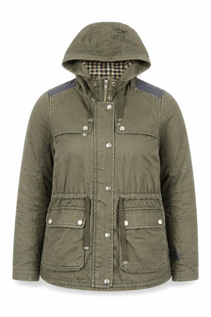 Topshop Women Green Parka Jacket UK 8 Hooded Mid-Length Coat