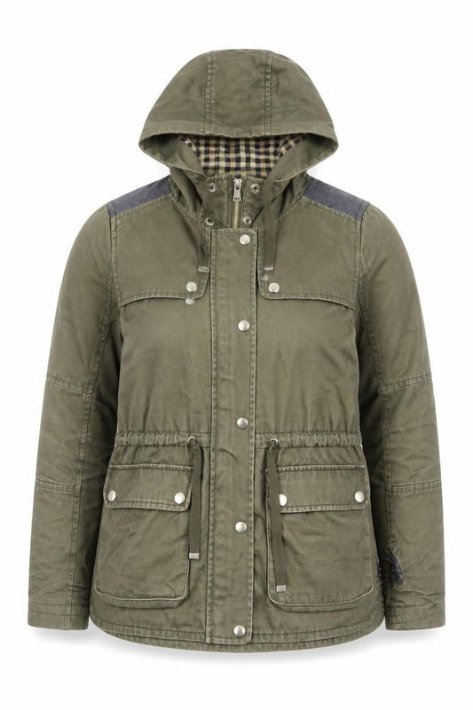 Topshop Women Green Parka Jacket UK 8 Hooded Mid-Length Coat