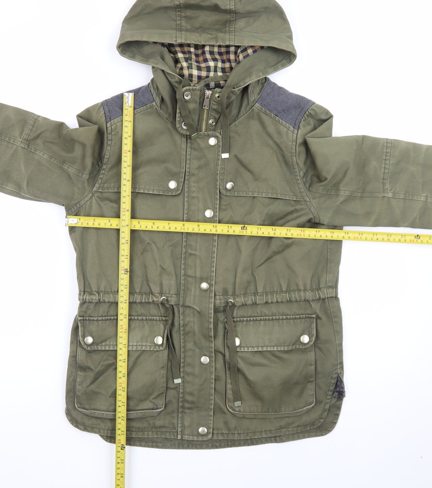 Topshop Women Green Parka Jacket UK 8 Hooded Mid-Length Coat