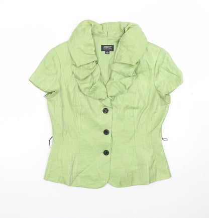 Adrianna Papell Women Green Ruffle Collared Blouse Size 12