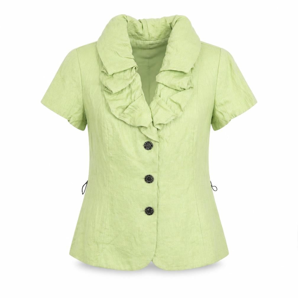Adrianna Papell Women Green Ruffle Collared Blouse Size 12