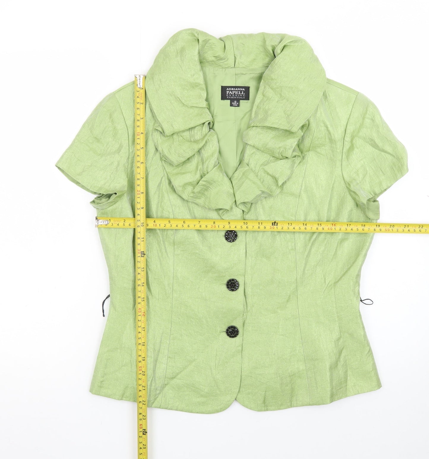 Adrianna Papell Women Green Ruffle Collared Blouse Size 12