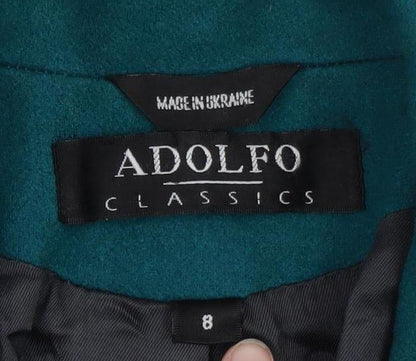 Adolfo Classics Women's Green Wool Long Overcoat Size 8