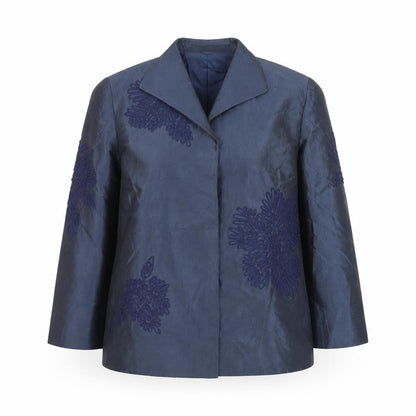 Linda Allard Ellen Tracy Blue Petite Silk Floral Blazer Women’s Size 8