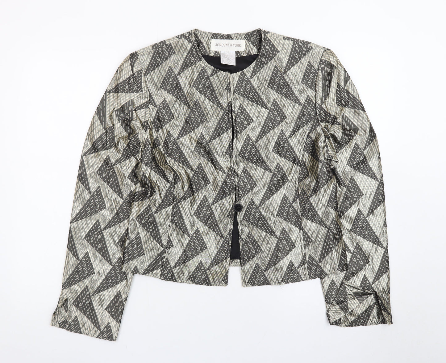 Jones New York Women's Beige Black Geometric Blazer Size 10 Regular Fit