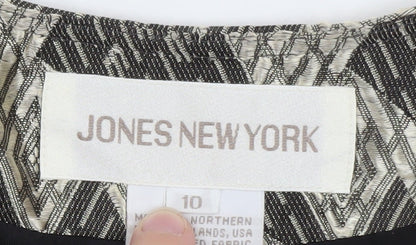 Jones New York Women's Beige Black Geometric Blazer Size 10 Regular Fit