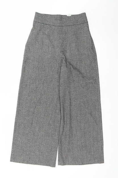 Zara Women Grey Herringbone Wide-Leg Cropped Trousers XS
