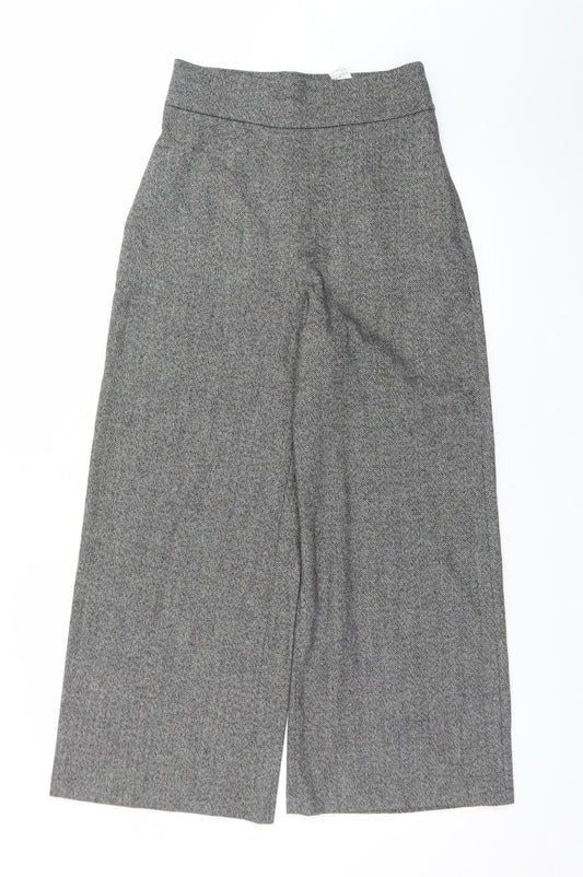 Zara Women Grey Herringbone Wide-Leg Cropped Trousers XS