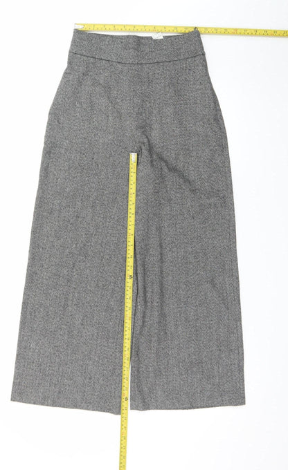 Zara Women Grey Herringbone Wide-Leg Cropped Trousers XS
