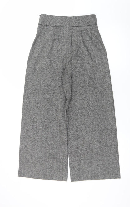 Zara Women Grey Herringbone Wide-Leg Cropped Trousers XS