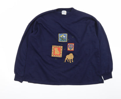 Acorn Leisure Women's Navy Blue Embroidered Pullover Sweatshirt L/XL