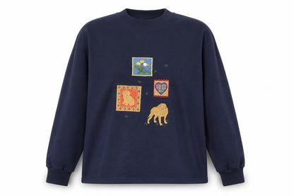 Acorn Leisure Women's Navy Blue Embroidered Pullover Sweatshirt L/XL
