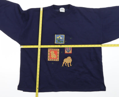 Acorn Leisure Women's Navy Blue Embroidered Pullover Sweatshirt L/XL