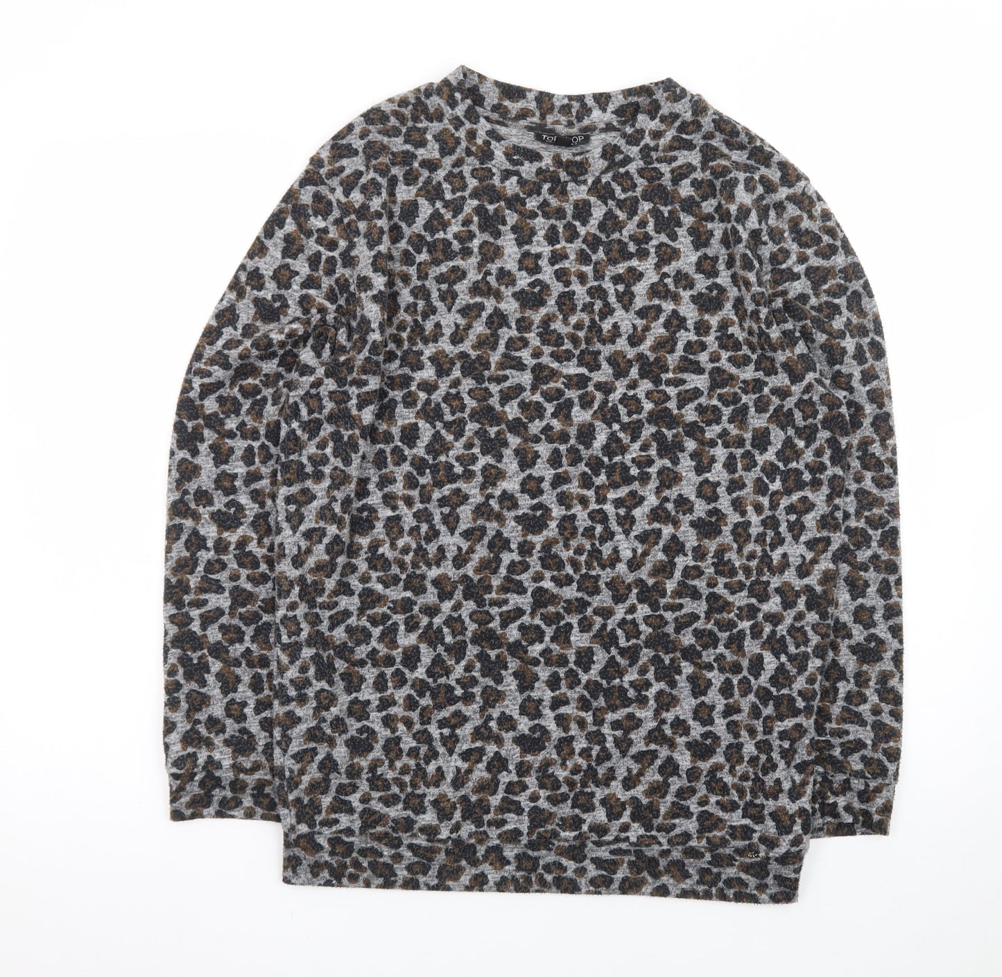 Topshop Women’s Grey Leopard Print Long Sleeve Jersey Top Size 8