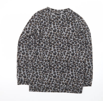 Topshop Women’s Grey Leopard Print Long Sleeve Jersey Top Size 8